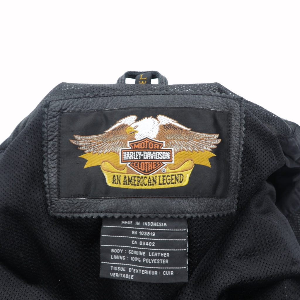 HARLEY DAVIDSON Punched Leather Racing Jacket, Size L, Single Rider's Double Zip, White Stripes