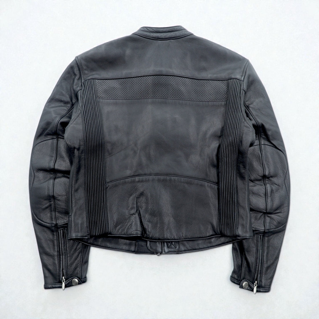 HARLEY DAVIDSON Punched Leather Racing Jacket, Size L, Single Rider's Double Zip, White Stripes