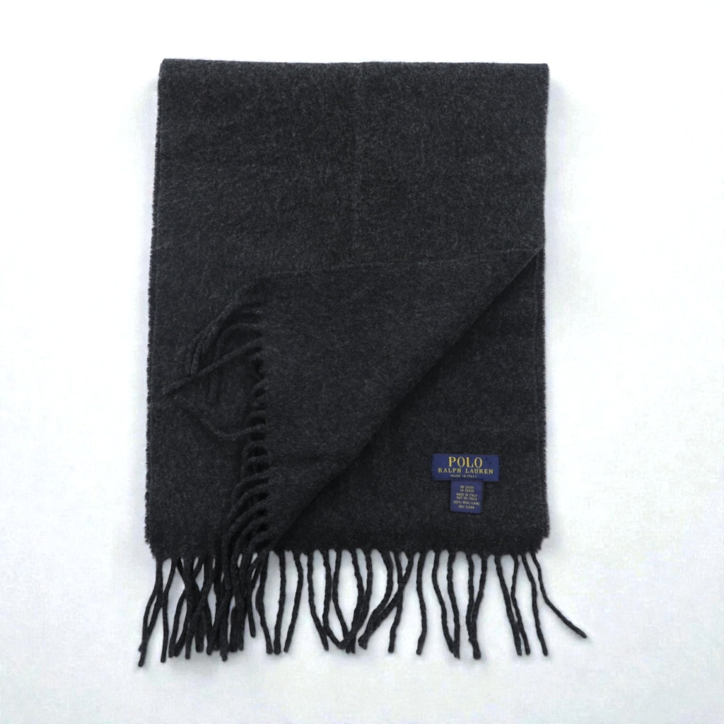 Polo Ralph Lauren イタリア製 フリンジ マフラー グレー ウール スモールポニー 刺繍