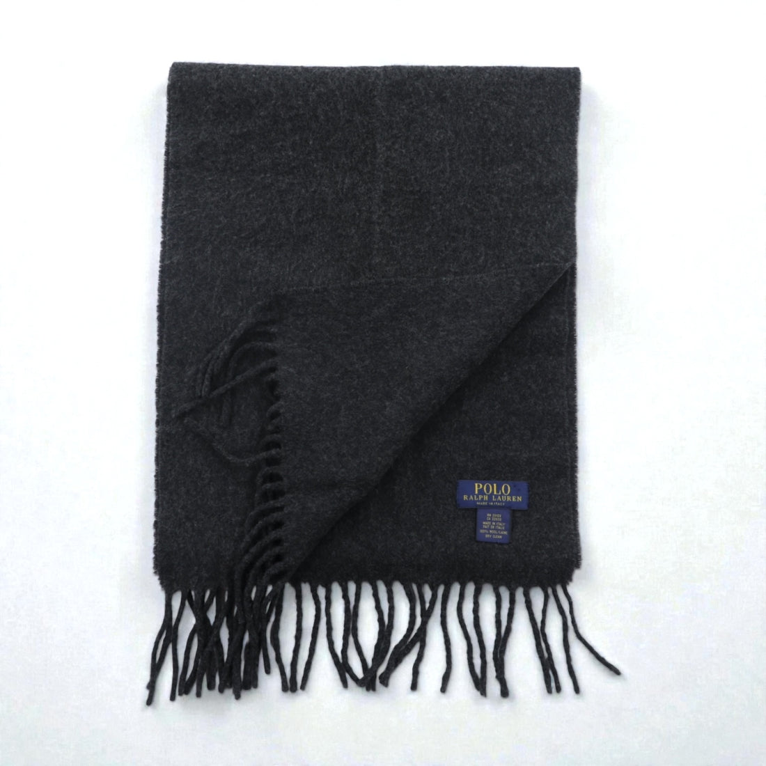 Polo Ralph Lauren イタリア製 フリンジ マフラー グレー ウール スモールポニー 刺繍