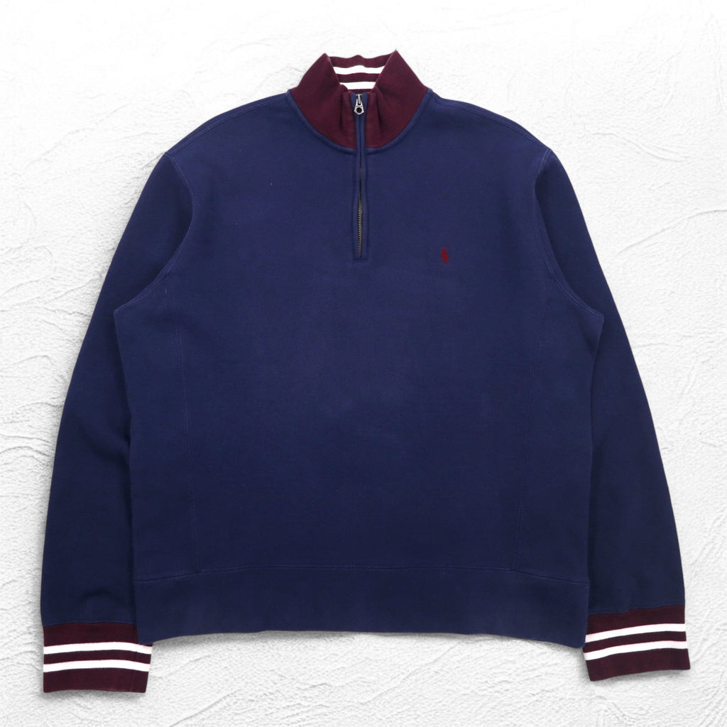 Polo by Ralph Lauren Half Zip Reverse Weave Sweatshirt, XL, Navy, Ribbed Line