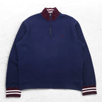Polo by Ralph Lauren Half Zip Reverse Weave Sweatshirt, XL, Navy, Ribbed Line