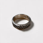 Sterling Silver 925 Geometric Chevron Zigzag Wide Band Ring Vintage Style