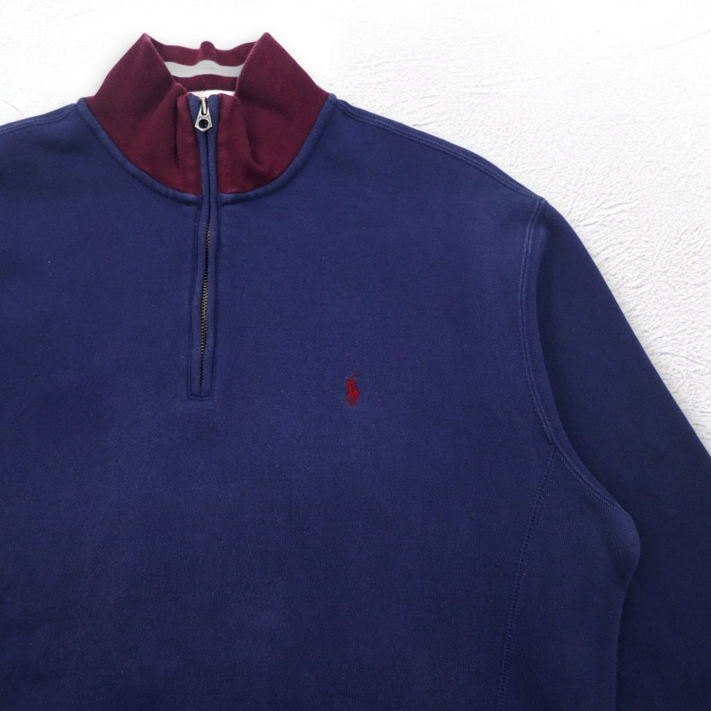 Polo by Ralph Lauren Half Zip Reverse Weave Sweatshirt, XL, Navy, Ribbed Line