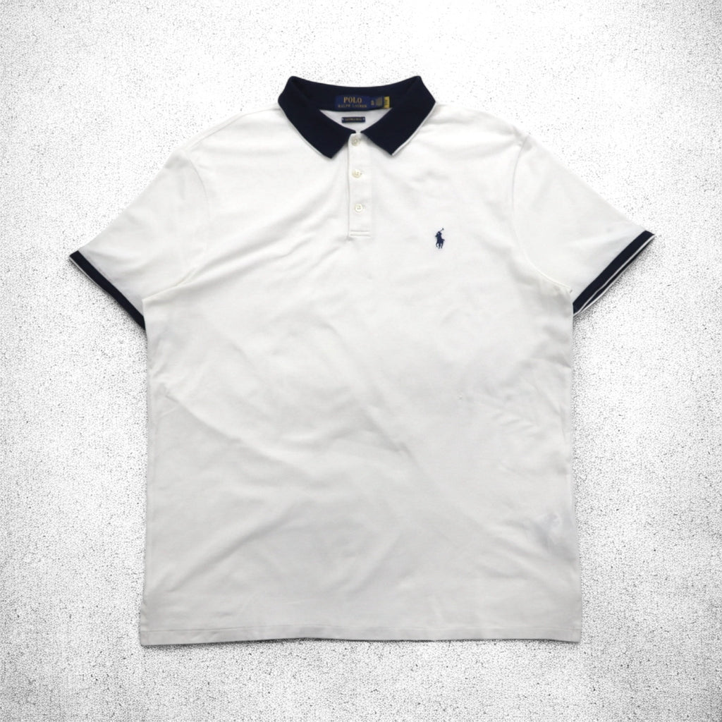 POLO RALPH LAUREN Ribline Polo Shirt XL White Cotton Pique Small Pony Embroidery