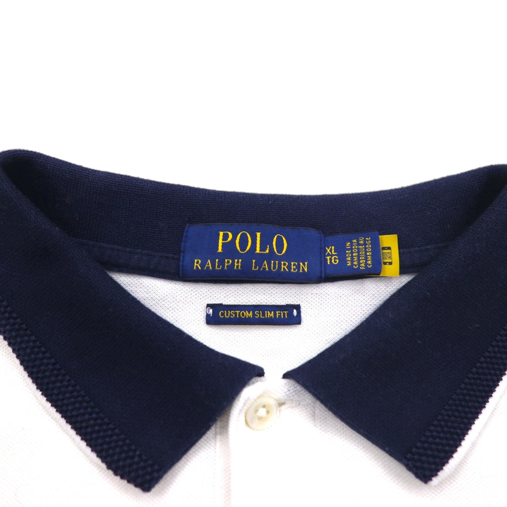 POLO RALPH LAUREN Ribline Polo Shirt XL White Cotton Pique Small Pony Embroidery