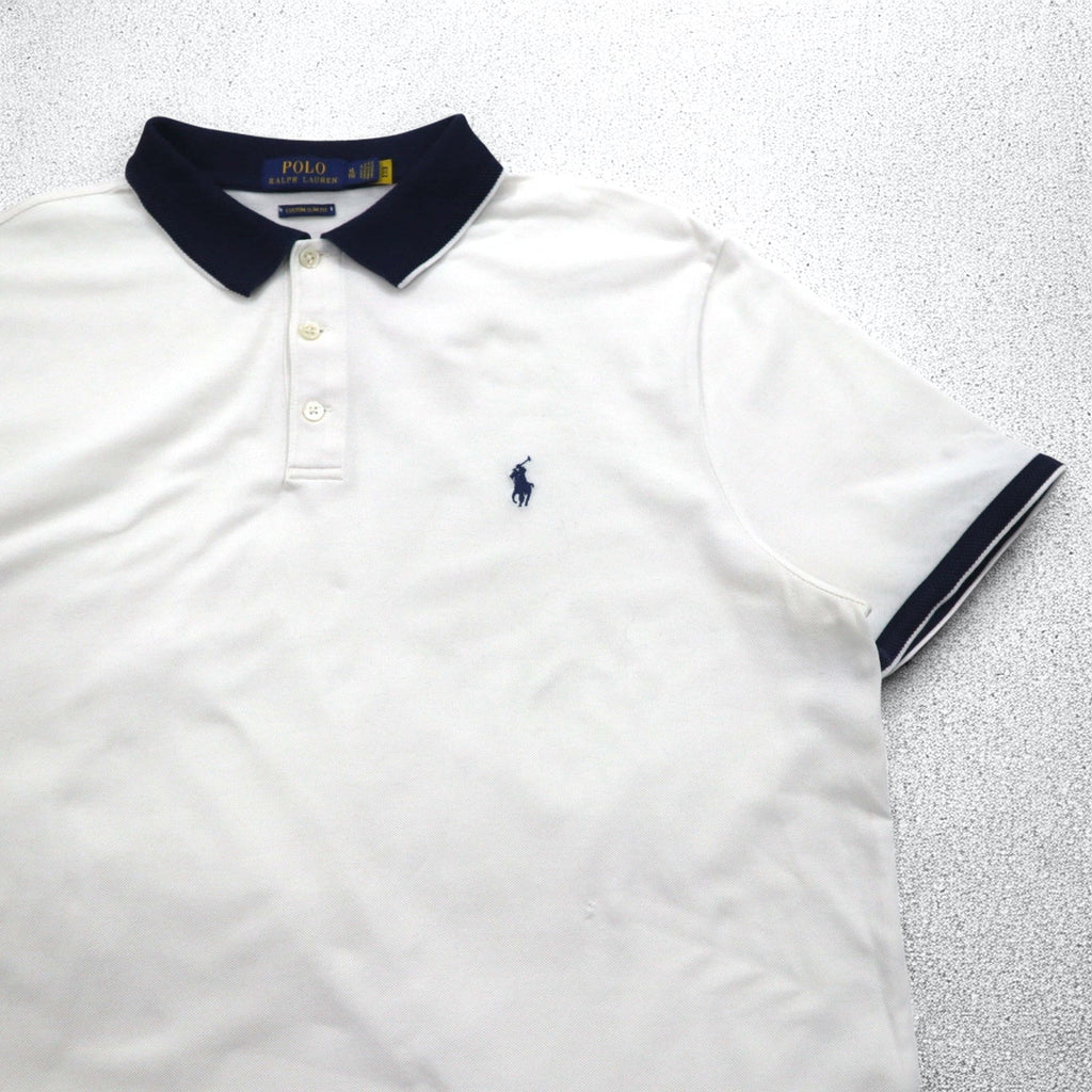 POLO RALPH LAUREN Ribline Polo Shirt XL White Cotton Pique Small Pony Embroidery