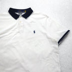 POLO RALPH LAUREN Ribline Polo Shirt XL White Cotton Pique Small Pony Embroidery