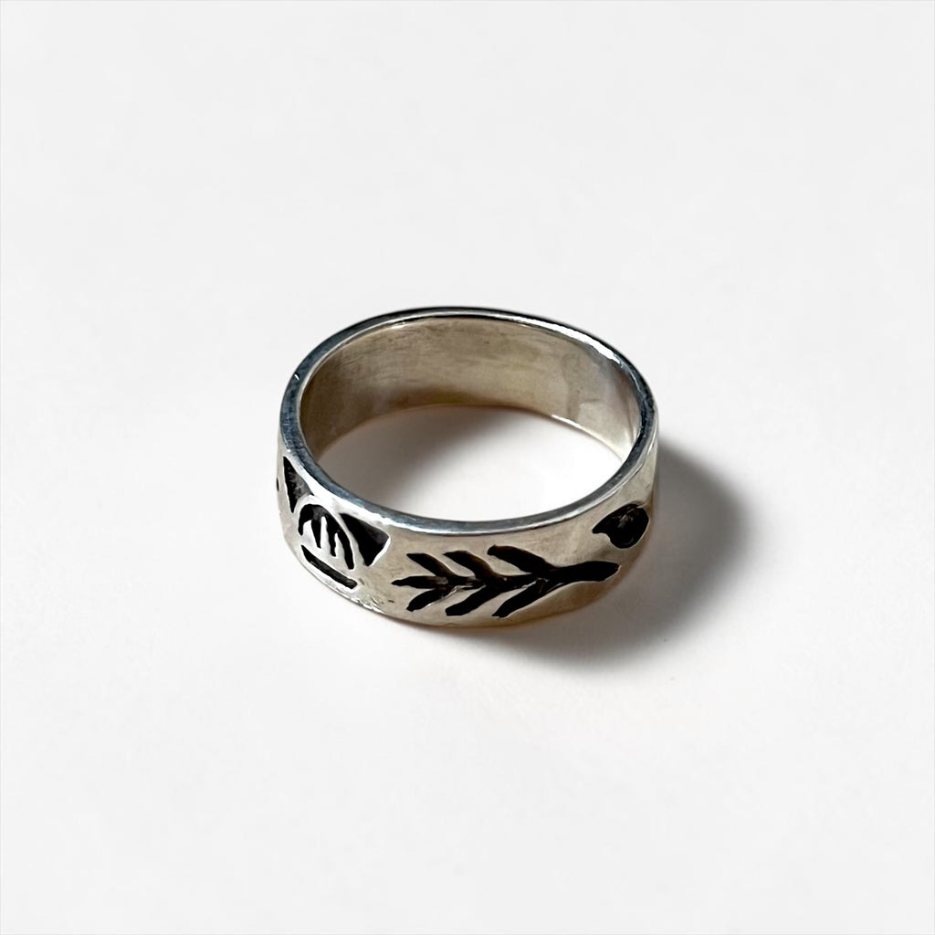 Vintage Sterling Silver 925 Leaf Motif Carved Band Ring Botanical Design