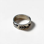 Vintage Sterling Silver 925 Leaf Motif Carved Band Ring Botanical Design