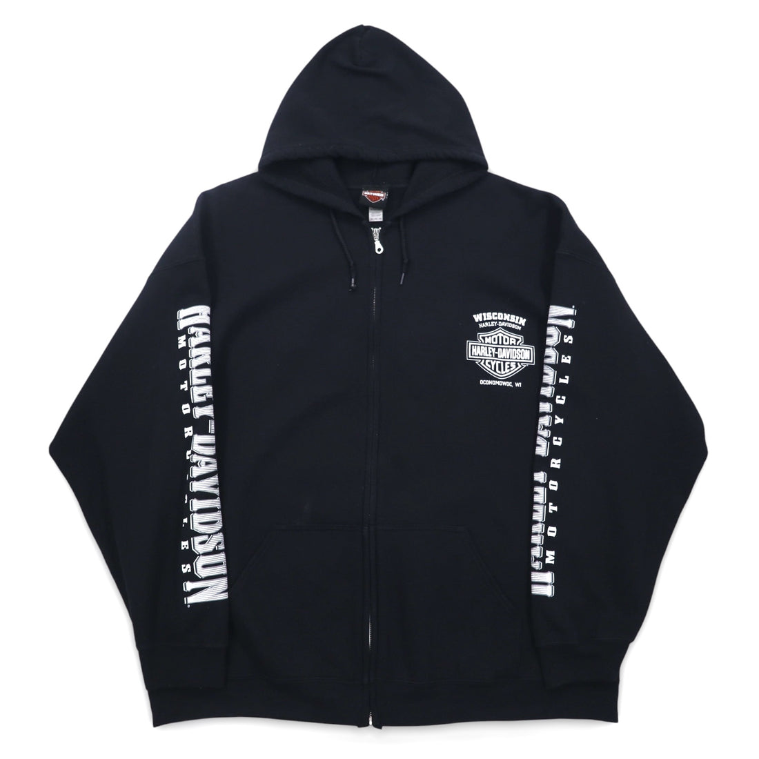 HARLEY DAVIDSON Big Size Full Zip Hoodie 3XL Black Cotton Back Logo Skull