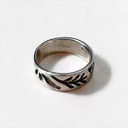 Vintage Sterling Silver 925 Leaf Motif Carved Band Ring Botanical Design