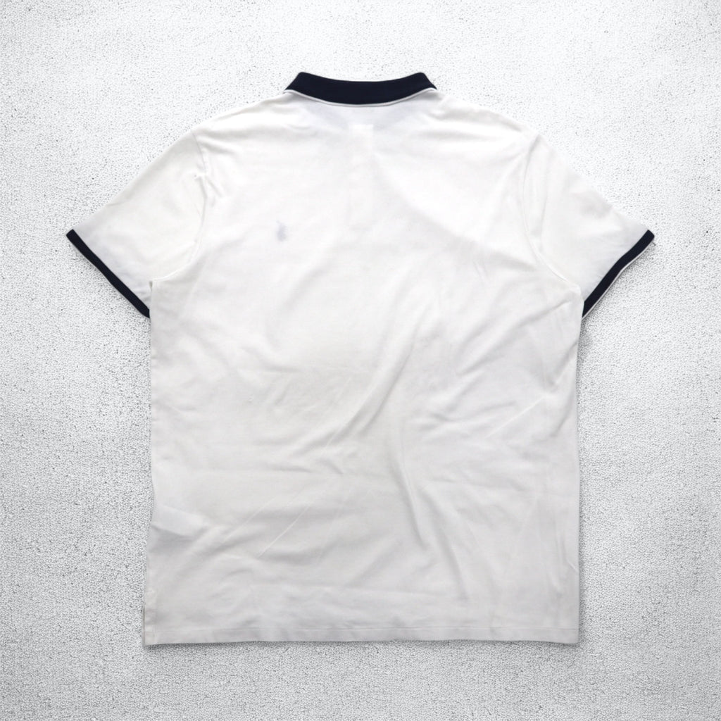 POLO RALPH LAUREN Ribline Polo Shirt XL White Cotton Pique Small Pony Embroidery