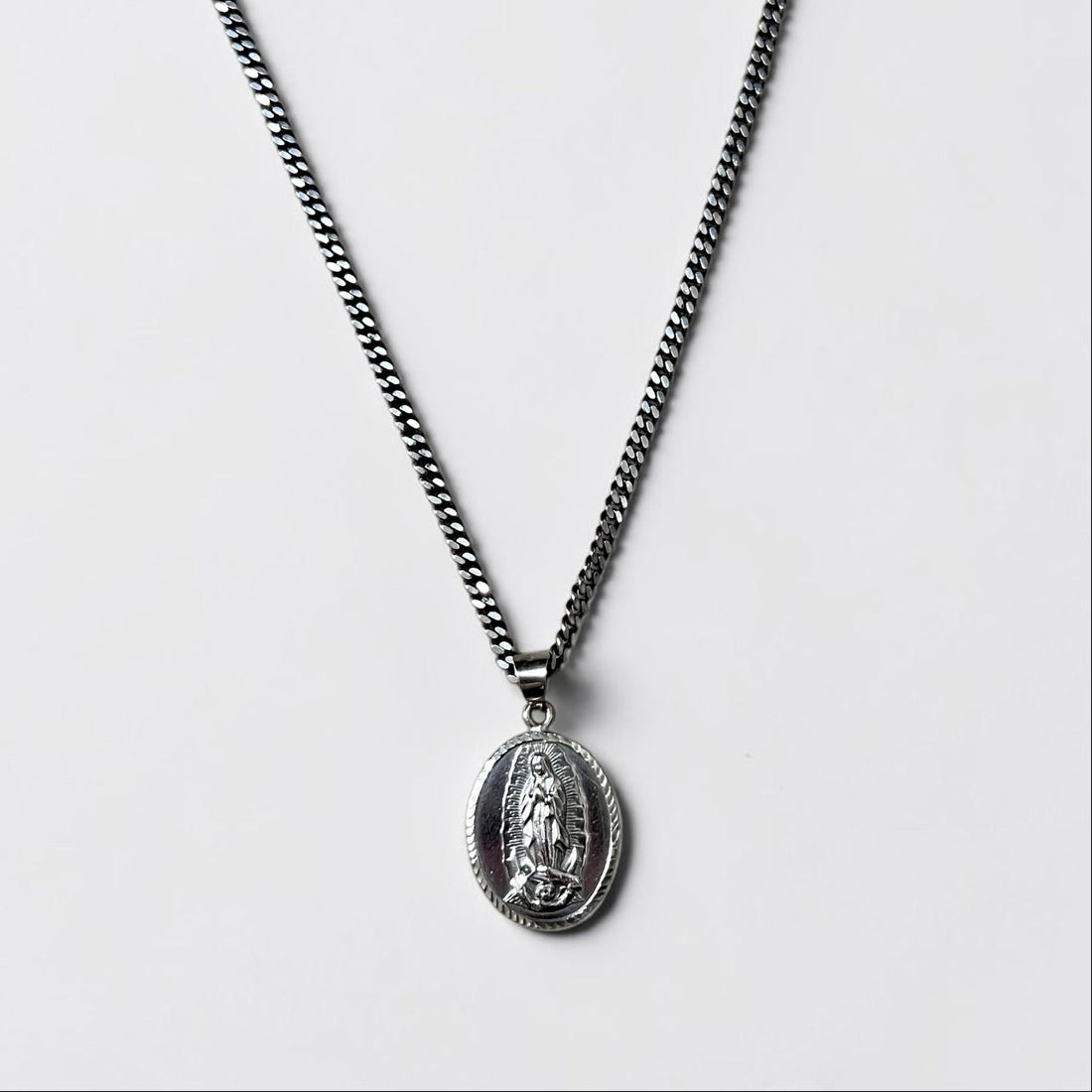 Silver 925 Necklace 聖母マリア シルバー ネックレス メダイ オーバル 喜平 チェーン