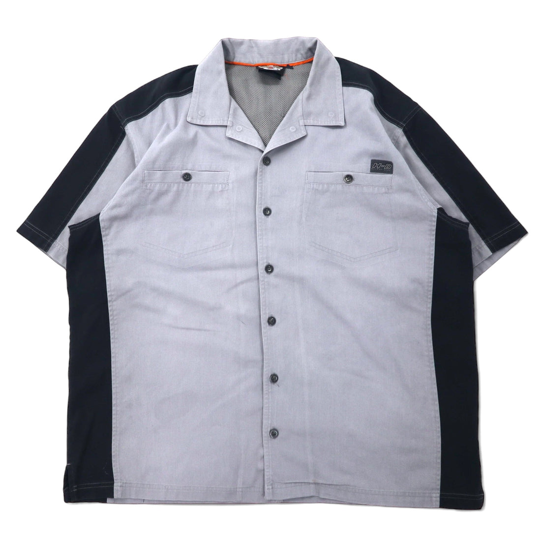 日本然リトテ-古着オンライン-HARLEY DAVIDSON 半袖 ワークシャツ XL グレー コットン バックロゴ 刺繍-HARLEY DAVIDSON Short Sleeve Work Shirt XL Gray Cotton Back Logo Embroidery