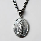 Sterling Silver 925 Our Lady of Guadalupe Oval Medal Necklace Curb Chain