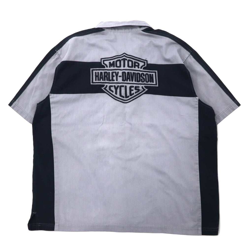 HARLEY DAVIDSON Short Sleeve Work Shirt XL Grey Cotton Back Logo Embroidered