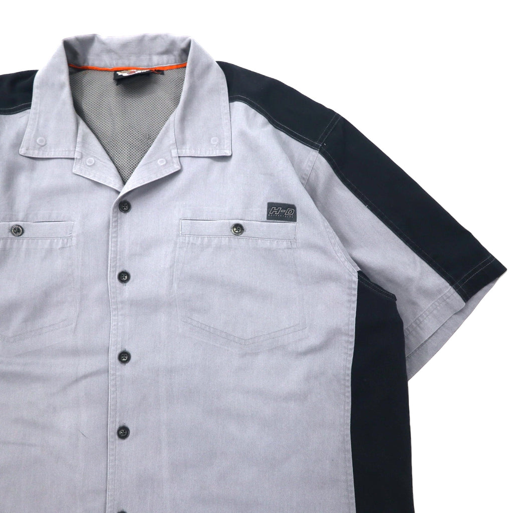 HARLEY DAVIDSON Short Sleeve Work Shirt XL Grey Cotton Back Logo Embroidered