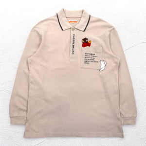 CASTELBAJAC SPORT 90s Long Sleeve Polo Shirt XL Beige Cotton Character Embroidery