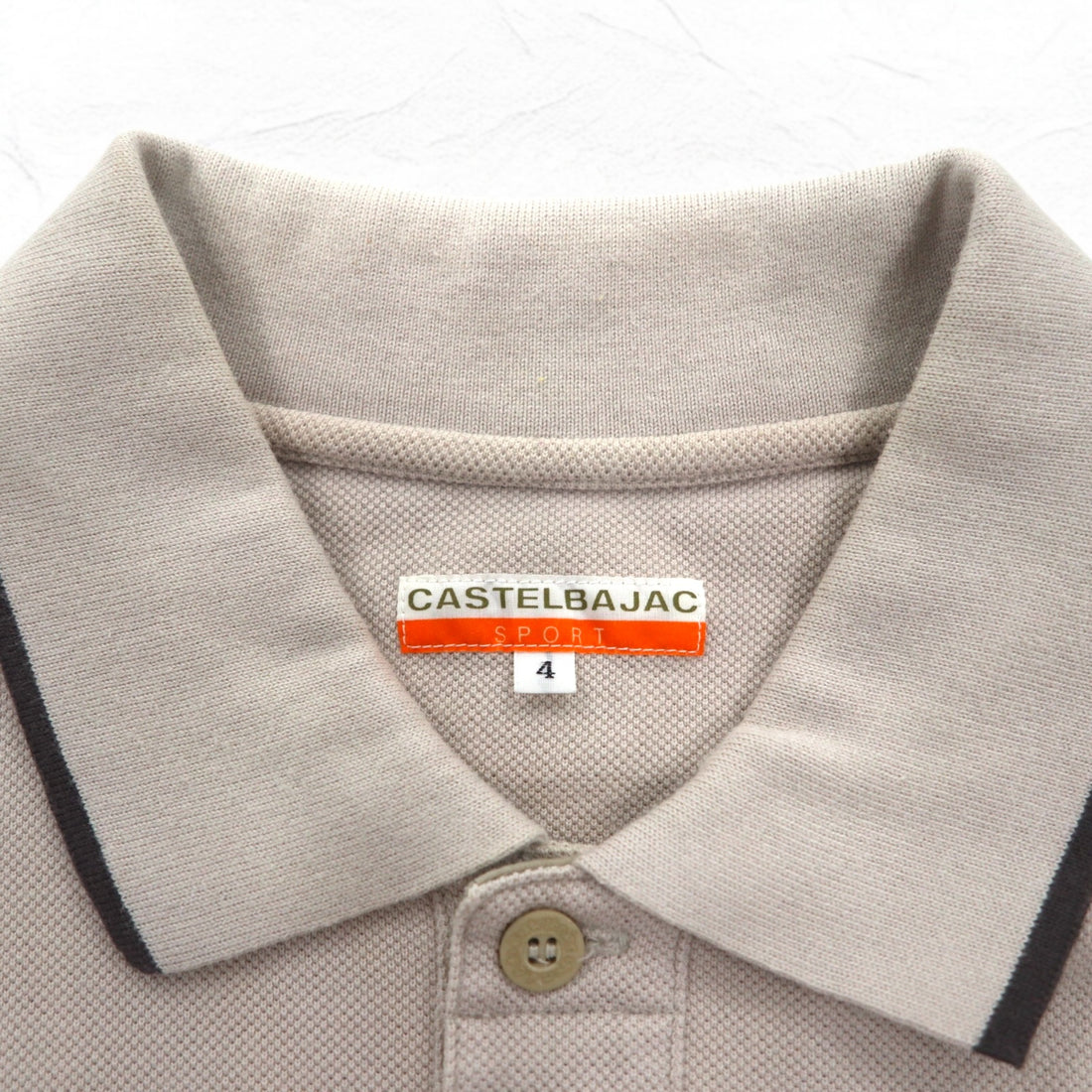 CASTELBAJAC SPORT 90s Long Sleeve Polo Shirt XL Beige Cotton Character Embroidery
