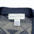 ROBERT STOCK 90s Jacquard Knit V-Neck Cardigan, XL, Navy, Striped