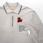 CASTELBAJAC SPORT 90s Long Sleeve Polo Shirt XL Beige Cotton Character Embroidery
