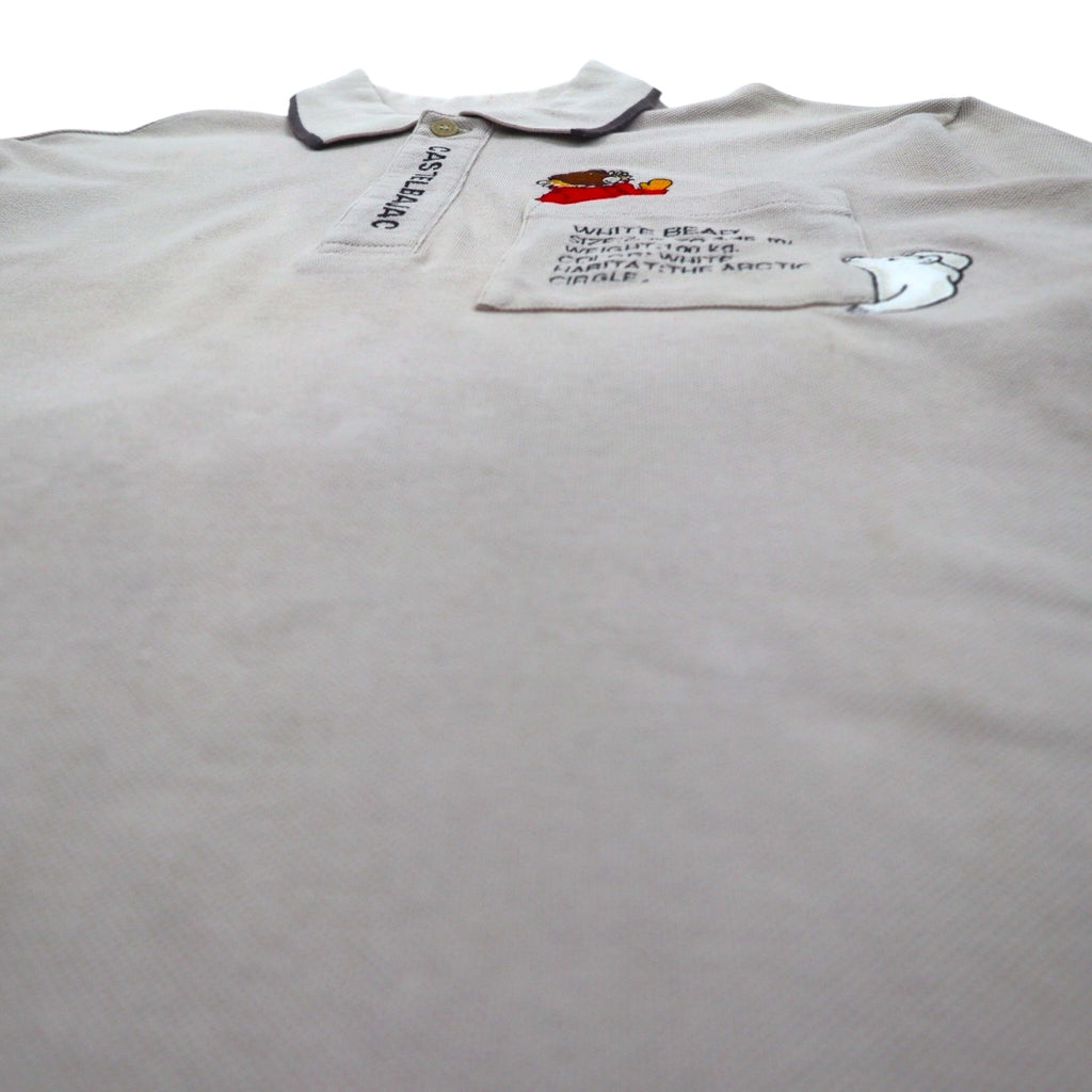 CASTELBAJAC SPORT 90s Long Sleeve Polo Shirt XL Beige Cotton Character Embroidery