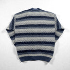 ROBERT STOCK 90s Jacquard Knit V-Neck Cardigan, XL, Navy, Striped