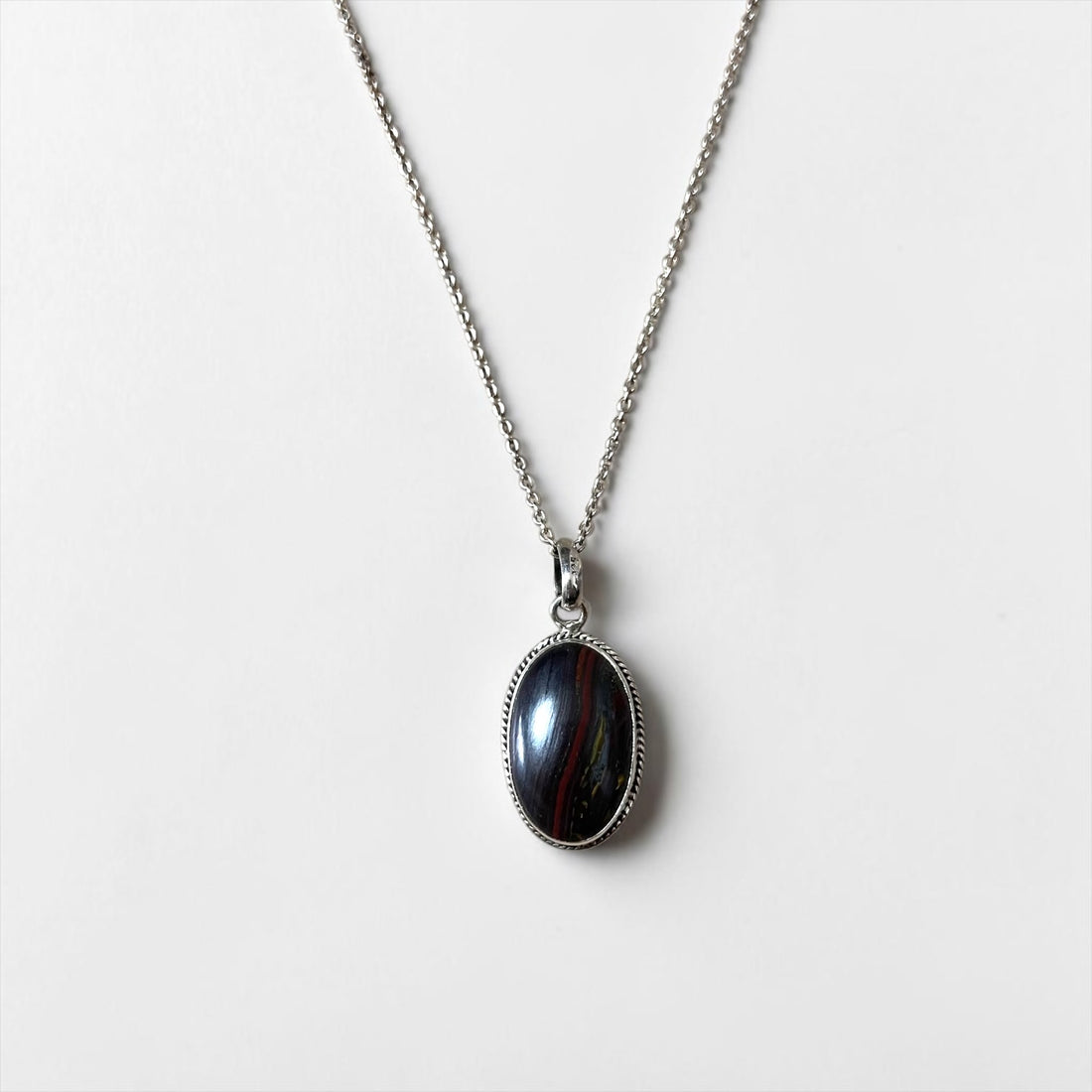 Vintage Sterling Silver 925 Necklace タイガーアイ シルバーネックレス ブラウン カボション ストーン ペンダント