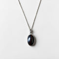 Vintage Sterling Silver 925 Oval Red Black Stone Cabochon Pendant Necklace Rope Bezel