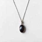Vintage Sterling Silver 925 Oval Red Black Stone Cabochon Pendant Necklace Rope Bezel