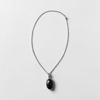 Vintage Sterling Silver 925 Oval Red Black Stone Cabochon Pendant Necklace Rope Bezel