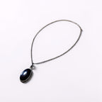 Vintage Sterling Silver 925 Oval Red Black Stone Cabochon Pendant Necklace Rope Bezel