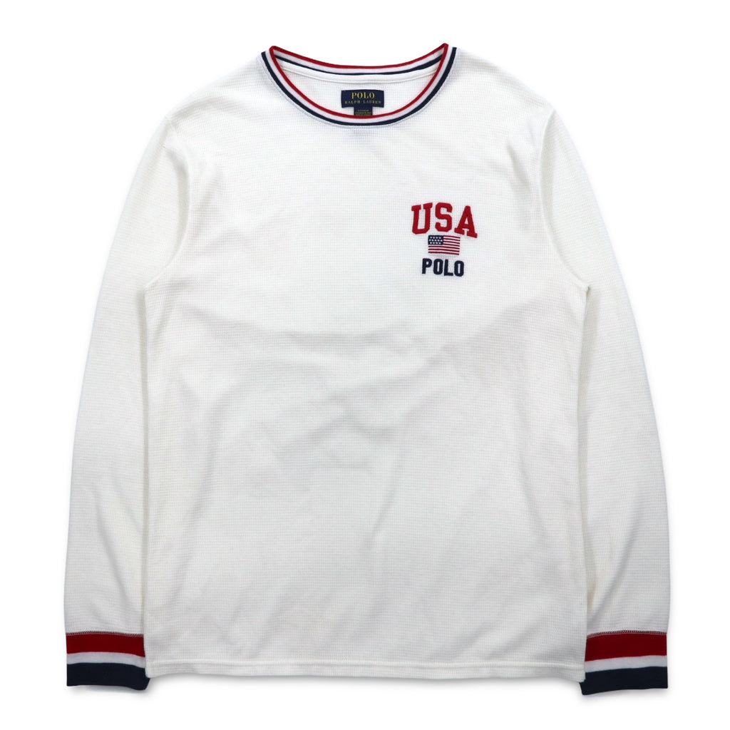 POLO RALPH LAUREN rib line thermal long sleeve T-shirt long TL white tricolor USA POLO stars and stripes