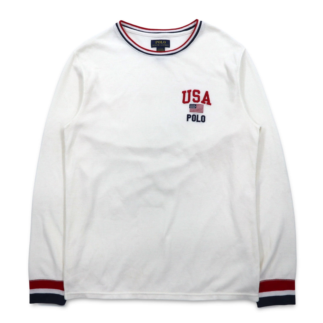 POLO RALPH LAUREN rib line thermal long sleeve T-shirt long TL white tricolor USA POLO stars and stripes