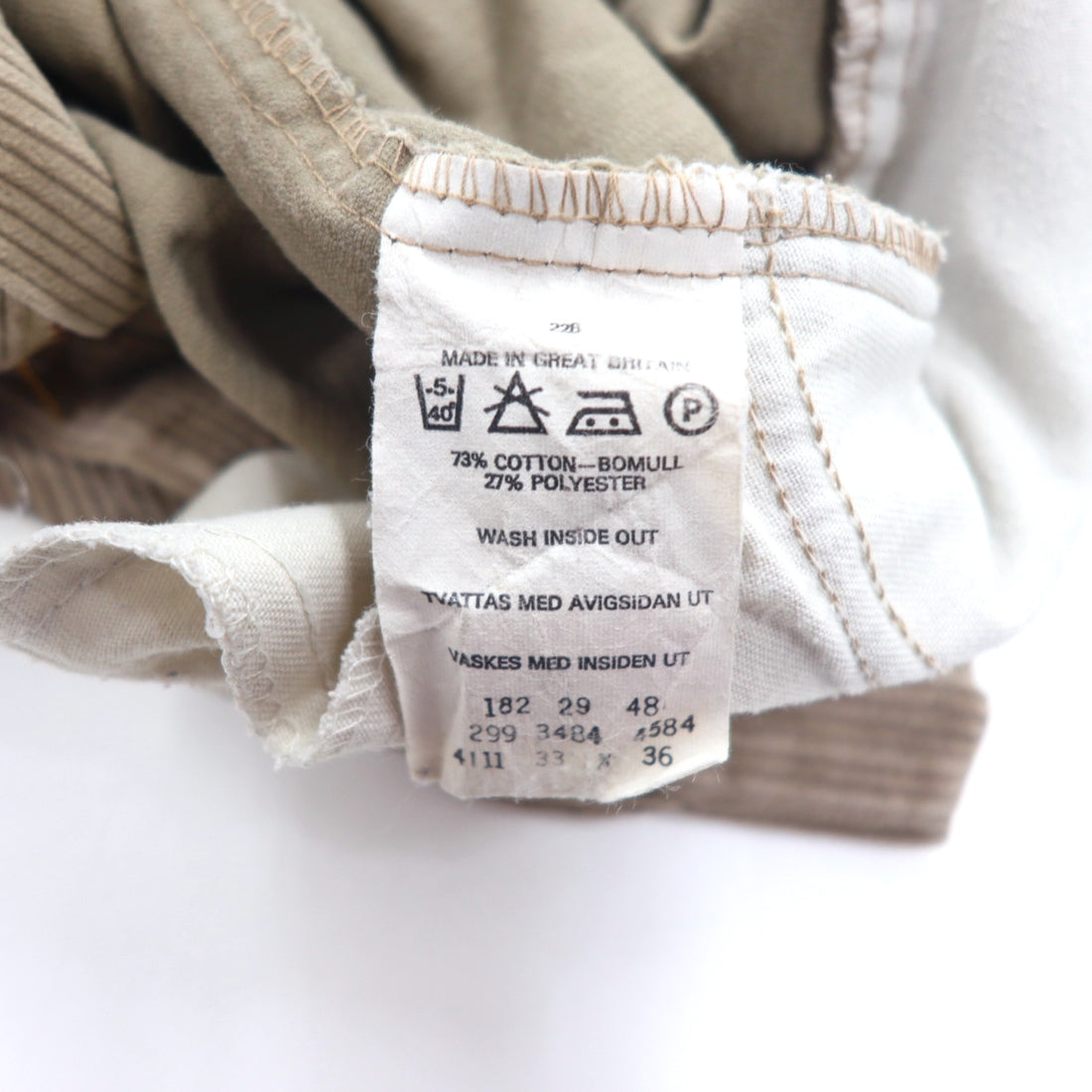 LEVI'S Made in England 90s Euro Tuck Wide Corduroy Pants Size 33 Beige Cotton PANT FAMILY 299 3484 4584