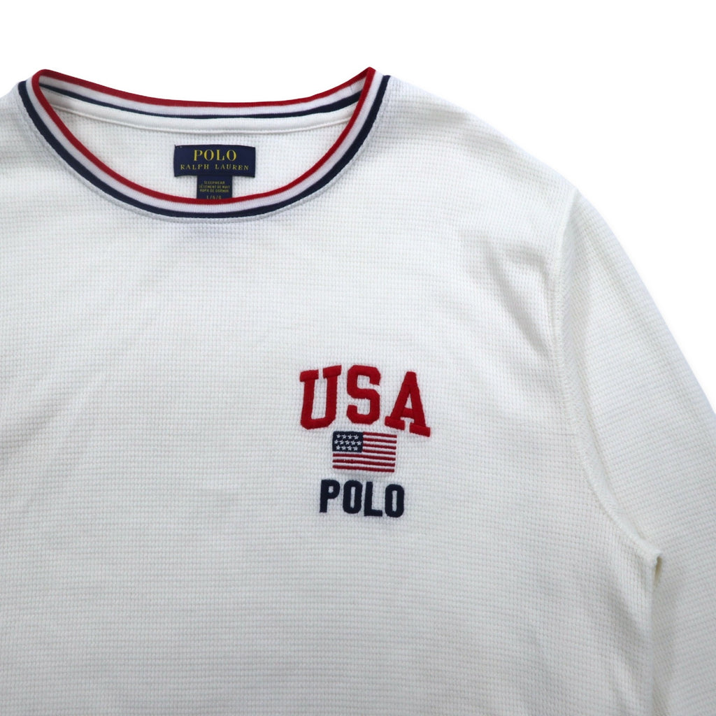 POLO RALPH LAUREN rib line thermal long sleeve T-shirt long TL white tricolor USA POLO stars and stripes