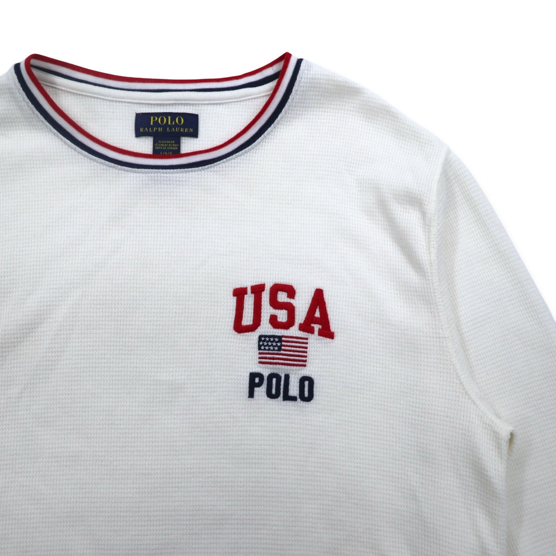POLO RALPH LAUREN rib line thermal long sleeve T-shirt long TL white tricolor USA POLO stars and stripes