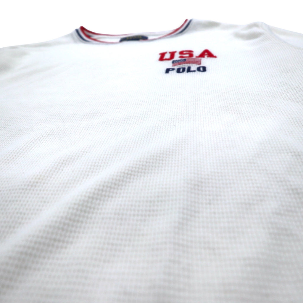 POLO RALPH LAUREN rib line thermal long sleeve T-shirt long TL white tricolor USA POLO stars and stripes