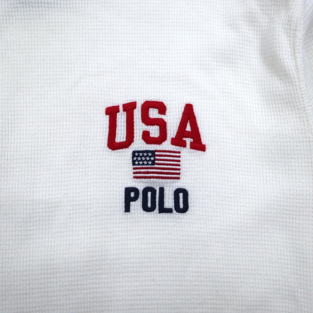 POLO RALPH LAUREN rib line thermal long sleeve T-shirt long TL white tricolor USA POLO stars and stripes