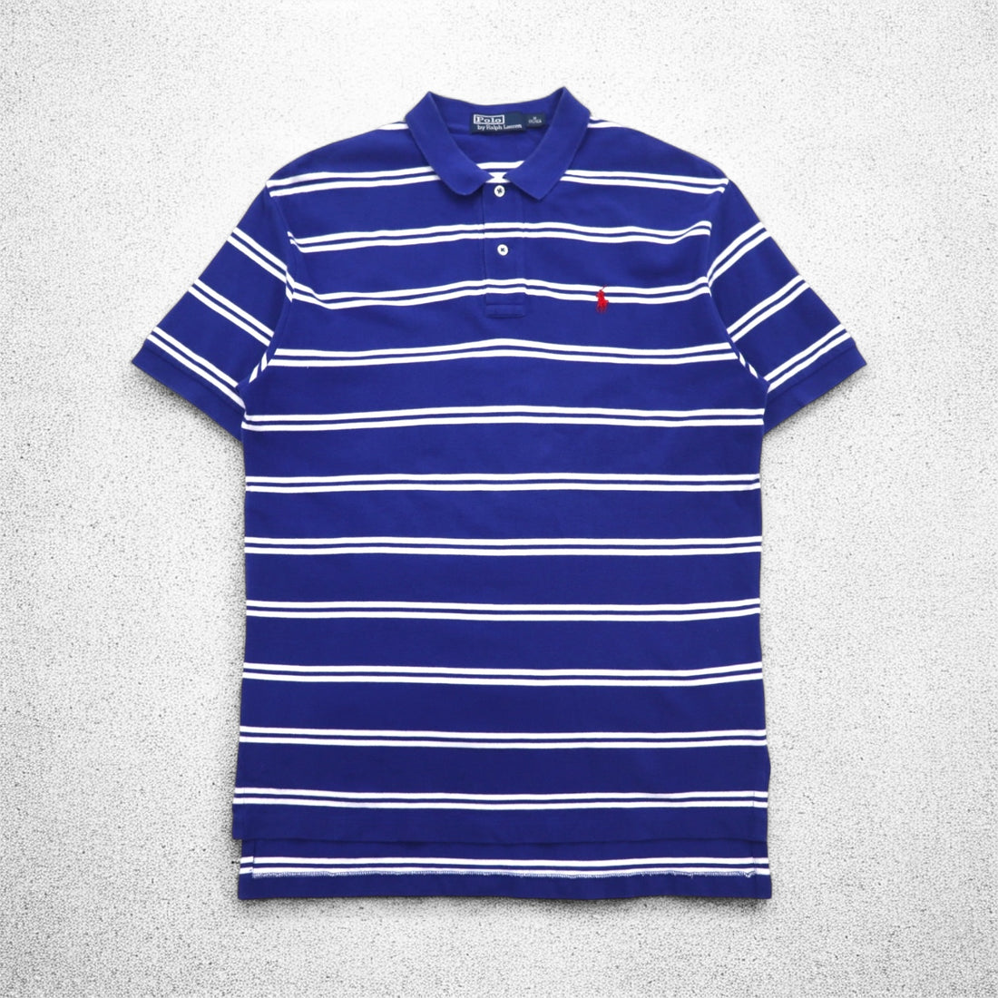 Polo by Ralph Lauren 90年代 ボーダー ポロシャツ M ブルー コットン 鹿の子 スモールポニー刺繍