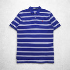 Polo by Ralph Lauren 90年代 ボーダー ポロシャツ M ブルー コットン 鹿の子 スモールポニー刺繍