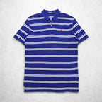 Polo by Ralph Lauren 90年代 ボーダー ポロシャツ M ブルー コットン 鹿の子 スモールポニー刺繍