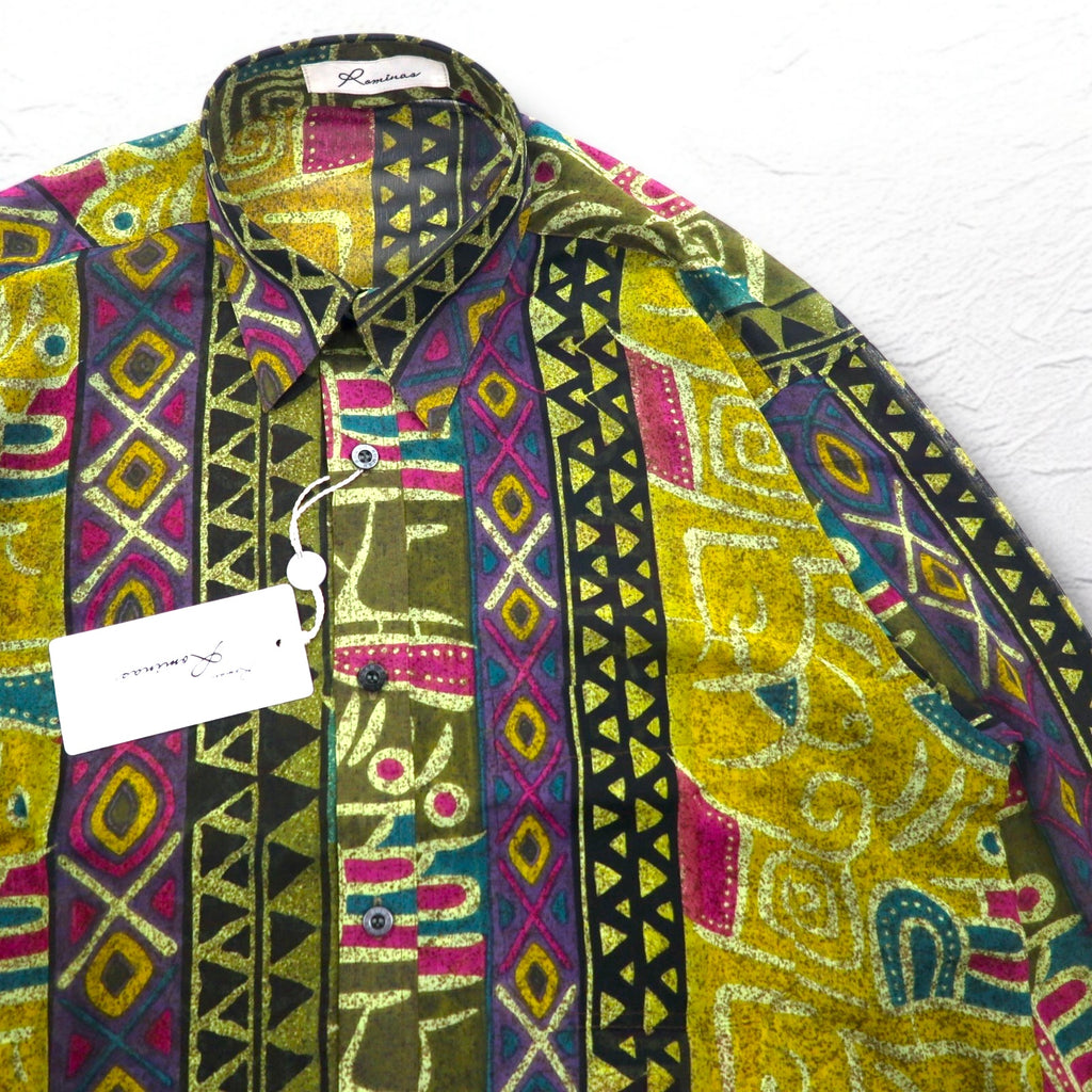Vintage 90s Japan Made Native Shirt Roman Rominas 90s Retro All-over Print Poly Shirt M Multicolor Native Made in Japan Unused