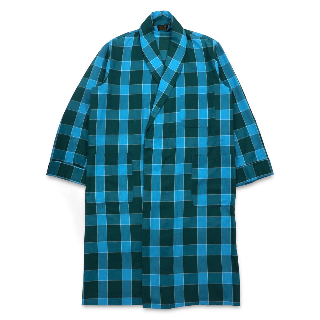 Sears 70s Gown Coat M Blue Check Cotton Polyester PERMA PREST