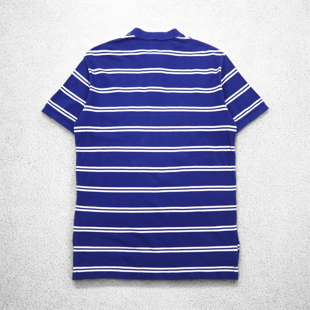 Polo by Ralph Lauren 90年代 ボーダー ポロシャツ M ブルー コットン 鹿の子 スモールポニー刺繍