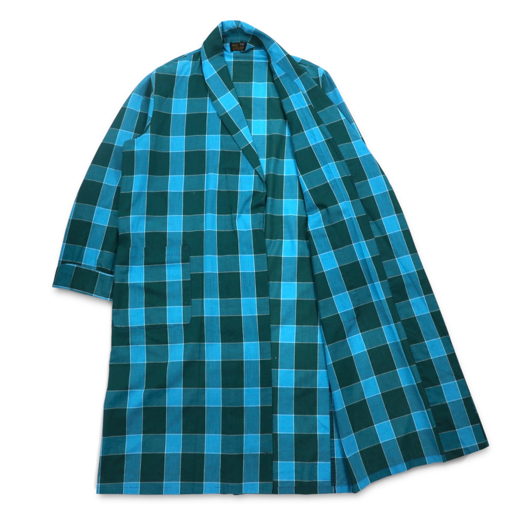 Sears 70s Gown Coat M Blue Check Cotton Polyester PERMA PREST