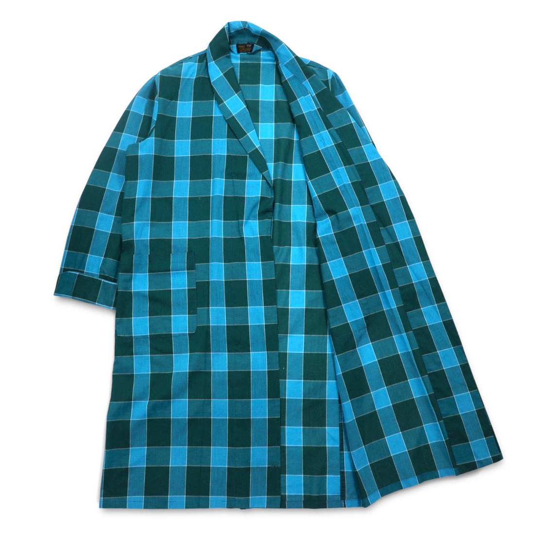 Sears 70s Gown Coat M Blue Check Cotton Polyester PERMA PREST