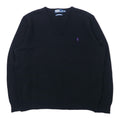日本然リトテ-古着オンライン-Polo by Ralph Lauren Vネック ニット セーター XXL ブラック ラムウール スモールポニー刺繍 ビッグサイズ-Polo by Ralph Lauren V-Neck Knit Sweater XXL Black Lambswool Small Pony Embroidery Big Size