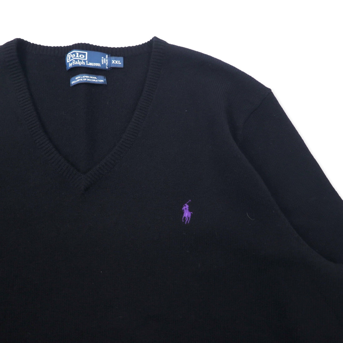 Polo by Ralph Lauren Vネック ニット セーター XXL ブラック ラムウール スモールポニー刺繍 ビッグサイズ
